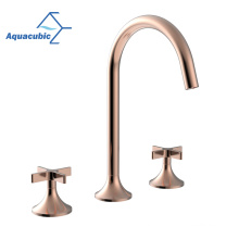 Aquacubic Cupc zwei Griffe hoher Bogen -Badezimmer Wasserhahn Roségold Gold